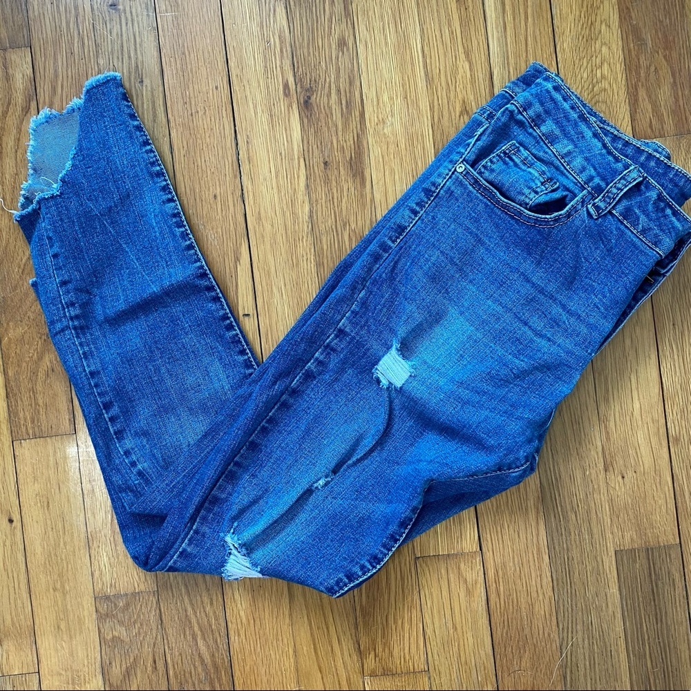 Lexxury Asymmetric-Cut Ankle Distressed Jeans XL/ Size 42